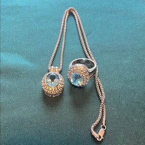 Sterling  silver and blue topaz set Elegant Silver and Blue Jewelry